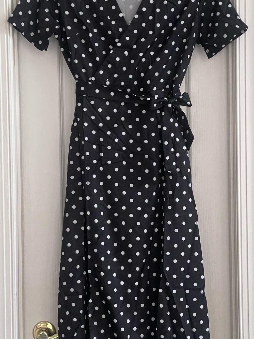 Black & White Polka Dot Wrap Midi Dress
